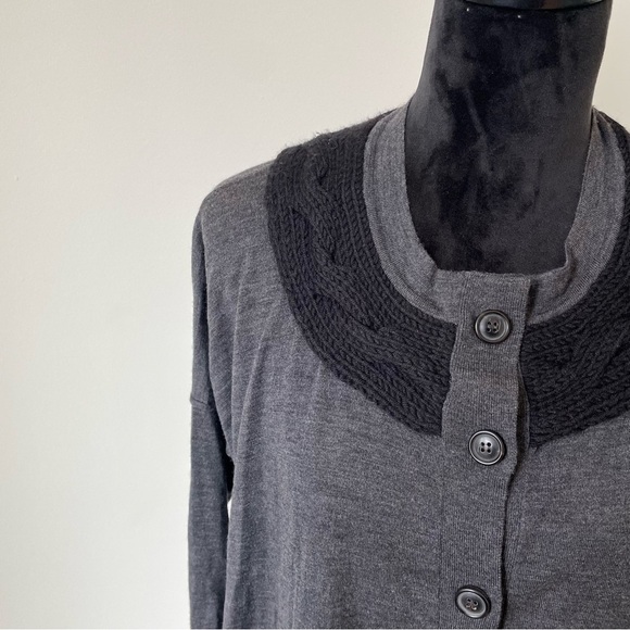 Piazza Sempione Gray Wool Button Front Wool Black Knit Neck Detail Cardigan 42 - Picture 5 of 11